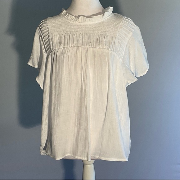 Nanette Lepore White Boho Blouse Smocked Yoke Ruffle Sleeve Top - Picture 7 of 16
